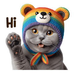 Lucky Gray Cat with Bear Knit Beanie Hat