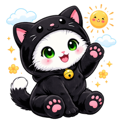 黒ねこ着ぐるみの白ねこスタンプ