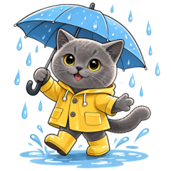 グレー猫の梅雨・雨スタンプ