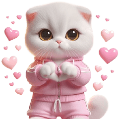 White cat, cute, pink sweat suit, cute