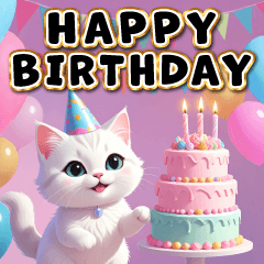 【飛び出す】白猫の誕生日♡お祝い季節行事