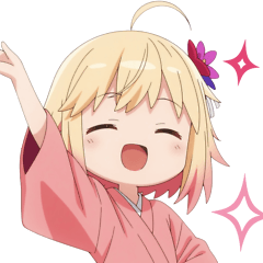 黄色×楽しいピンク着物の女の子スタンプ