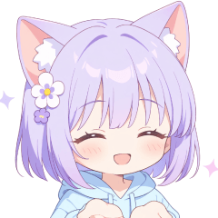 パープルの猫耳パーカーの女の子スタンプ