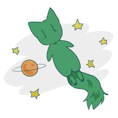 尻尾の大きな緑の猫と土星