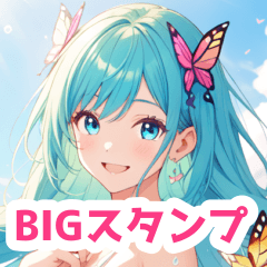 海で泳ぐ水着の蝶の女の子BIGスタンプ