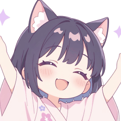 浴衣の黒猫の女の子スタンプ