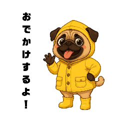 パグの雨の日スタンプ
