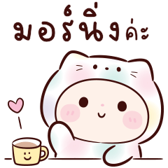 Kid in rainbow cat costume : for working