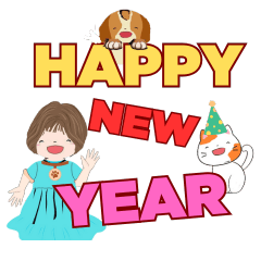 Little Girl Cat Dog New Year Chirstmas