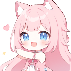 ピンク猫×水色の女の子スタンプ