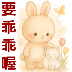 Cute white rabbit** Greeting phrase**