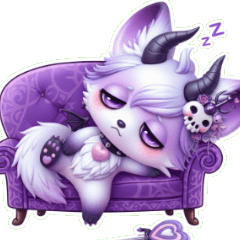 紫のデビル猫、びっくりしすぎて手（て）を