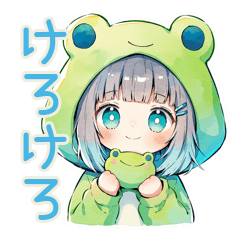 蛙フードパーカーの女の子♡癒し