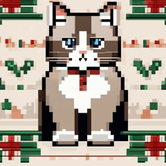 クリスマス猫ピクセルアートスタンプ