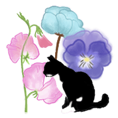 猫の日-透明水彩 お花とねこの敬語スタンプ