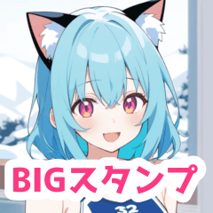 冬プールの水着の猫の女の子BIGスタンプ