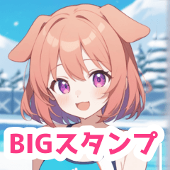 冬プールの水着の犬の女の子BIGスタンプ