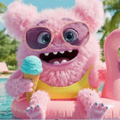 Full of energy! Fluffy pink monster!