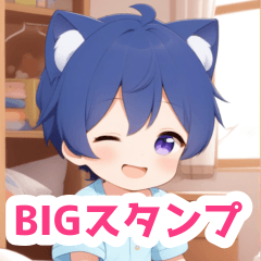 車とパジャマの白・紺色猫男子BIGスタンプ