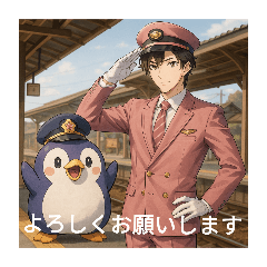 ペンギンと鉄道員のコラボ