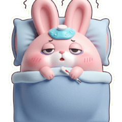 ピンクうさぎの病気欠勤スタンプ