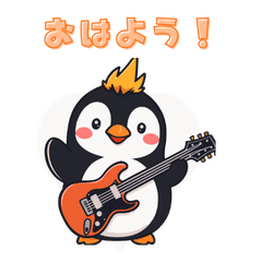 雨と暑い時に楽器を持って挨拶するペンギン