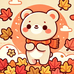 紅葉狩りを楽しむちびキャラクマちゃん