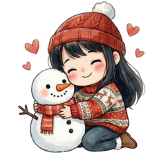 赤いビーニー帽の冬の女の子 V.2