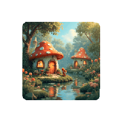 キノコの家.リス.Mushroom house.  Forest