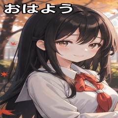 黒髪寂しげな微笑みの秋のストレートヘア