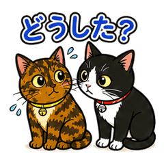 サビ猫とハチワレ猫のなかよしスタンプ９