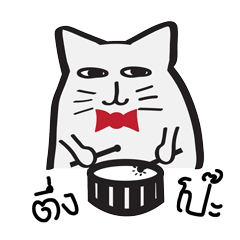 White cat red ribbon.