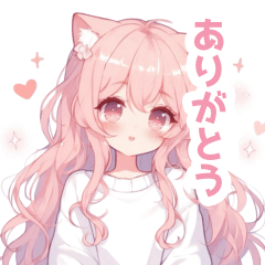 ピンクの猫耳女の子スタンプ