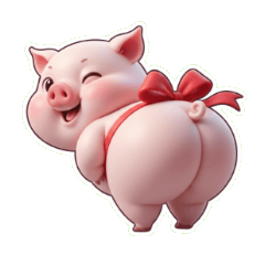 お尻が大きなピンクのブタ、一生懸命かわい