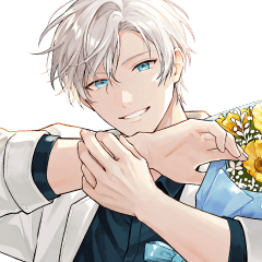 花束と白髪男子スタンプ