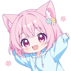 ピンク猫耳パーカーの女の子スタンプ