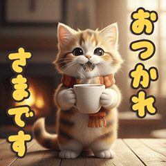 秋を楽しむ♪ ふわふわ三毛猫スタンプ