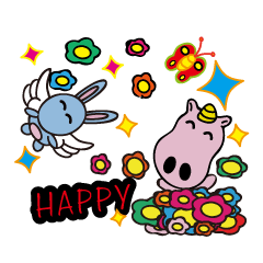 Alien cute fly rabbit and pink hippo