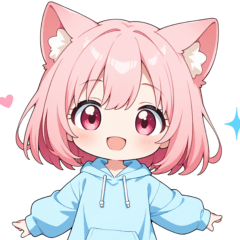 猫耳パーカーの女の子スタンプ（彩）