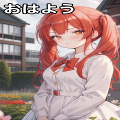 赤髪不満げな曇り空のツインテール