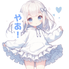 水色×フリルリボンの女の子スタンプ