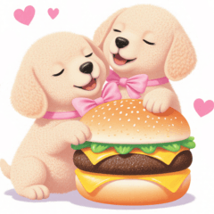 ハンバーガーと仲良し子犬スタンプ