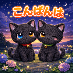 毛糸のあみぐるみ黒猫 サナ＆キキ