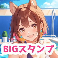 ナイトプールの水着のリス女子BIGスタンプ