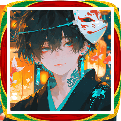 提灯と金魚の着物男子スタンプ