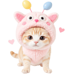 ピンク帽子ねこ♡BIGスタンプ