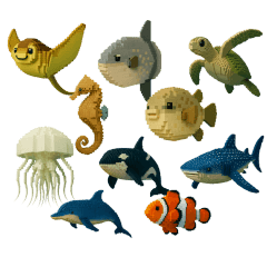 ブロック風の海の生き物
