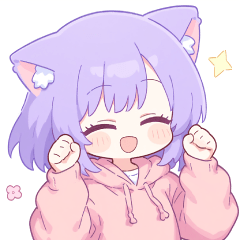 パープル猫耳のパーカー女の子スタンプ