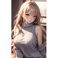 金色のロングヘアのセーターを着た女の子の