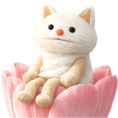 もこもこパペットねこ　春スタンプ